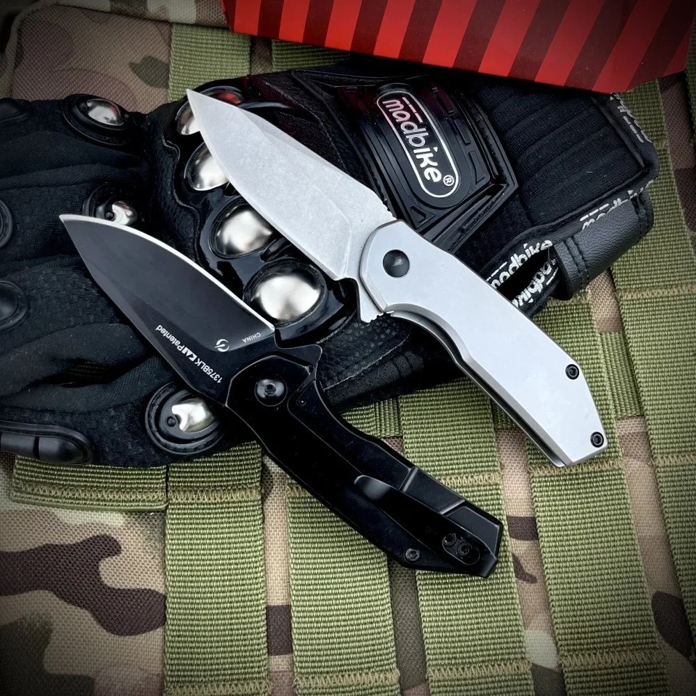 New 1375 Outdoor Folding Knife 8Cr13Mov Blade 420 Steel Handle Stainless Steel Portable Belt Knife