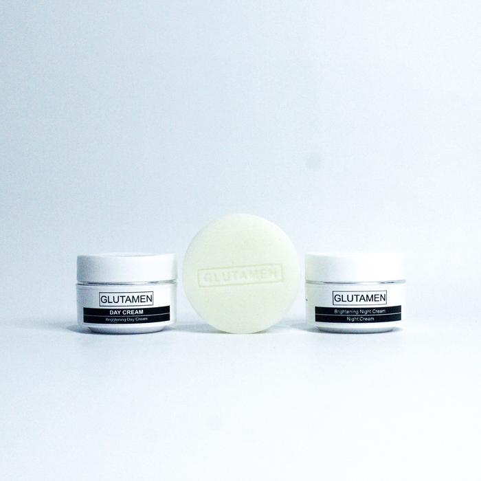 07f1- Glutamen Skincare Paket 3In1 Sabun Cream Siang Malam Pemutih Wajah Kusam Glowing Pria