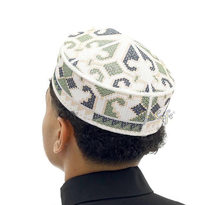 Peci Pakistan Putih Strimin Motif Hijau Biru Uzbekistan Produk TheKufi
