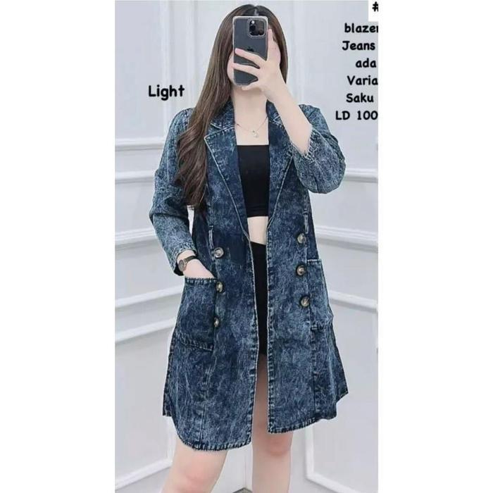 Paling Laris Long Blazer Jeans Tebal Lengan Panjang Varian Kancing Depan/Outer Tunik Jeans Bkk