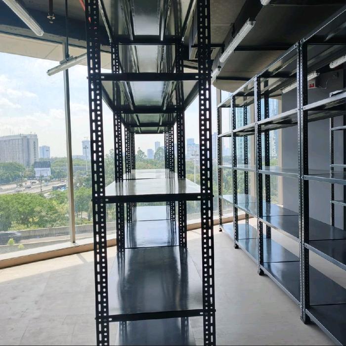 Rak Besi Siku 5 Ambalan P120Cm X L60Cm X T300Cm Abu-Abu Powder Coating Anti Karat Tahan 100Kg Per