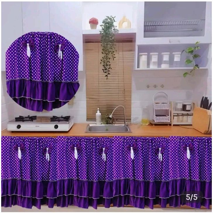 Tirai / Gorden Kolong Dapur Polkadot Double Poni Bawah