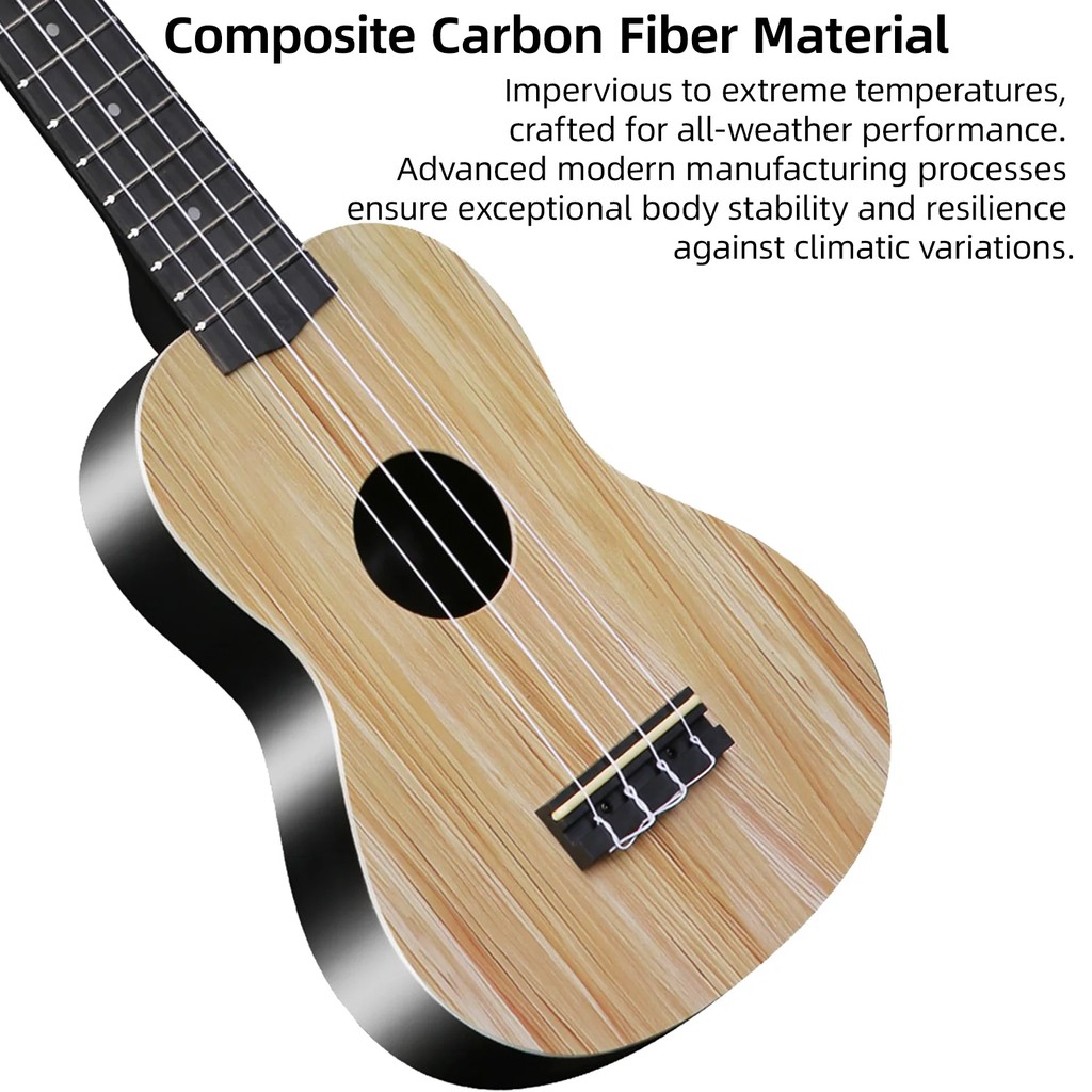 Allinone Soprano Ukulele Set For Beginners Carbon Fiber Build W/ Full Kit Bag Capo Strings Picks &