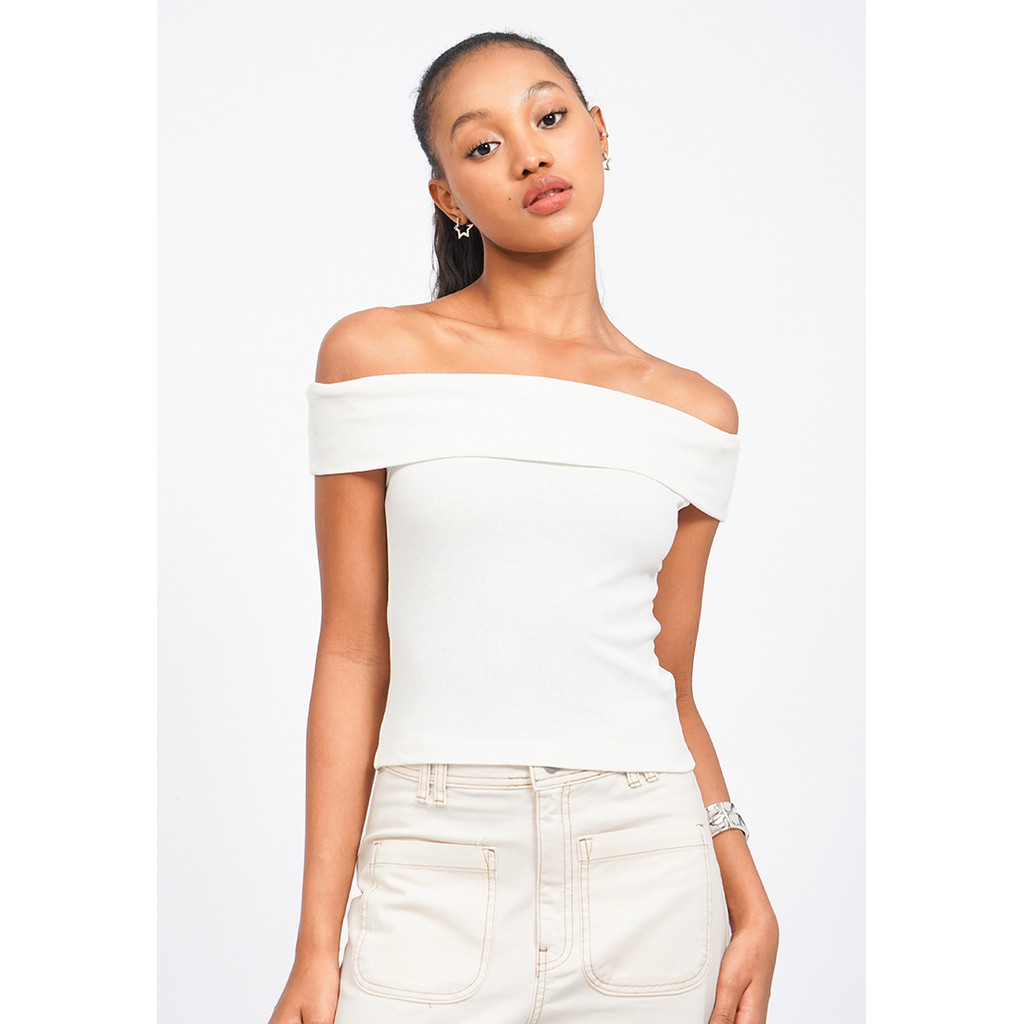 COLORBOX Off Shoulder Short Sleeve Top Off White