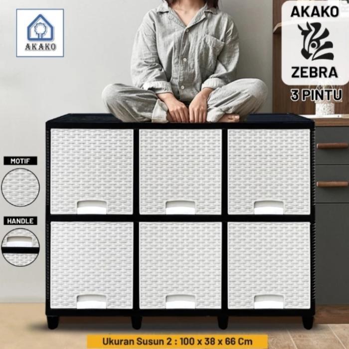 AKAKO : ZEBRA LEMARI PLASTIK 3 PINTU SUSUN 2 RAK TV LED KUAT TEBAL ANTI RAYAP
