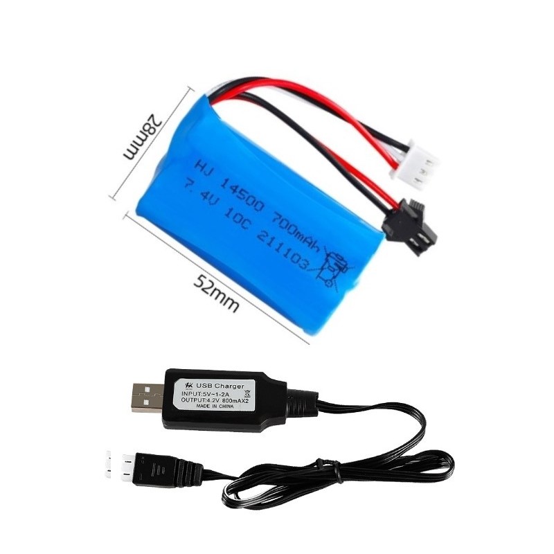 2S 7.4V 700mAh 14500 Li-ion battery SM-2P/USB charger for MN45 WPL D12 Water Gel Gun Blaster R/C Toy