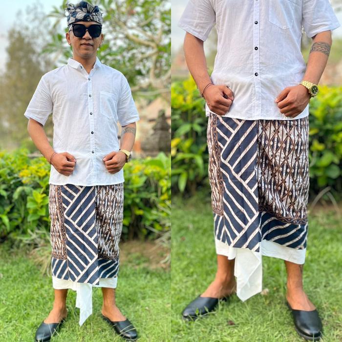 SET SAPUT UDENG BATIK INDIGO PRIA BAHAN KAIN BATIK PRINT PAKAIAN ADAT BALI