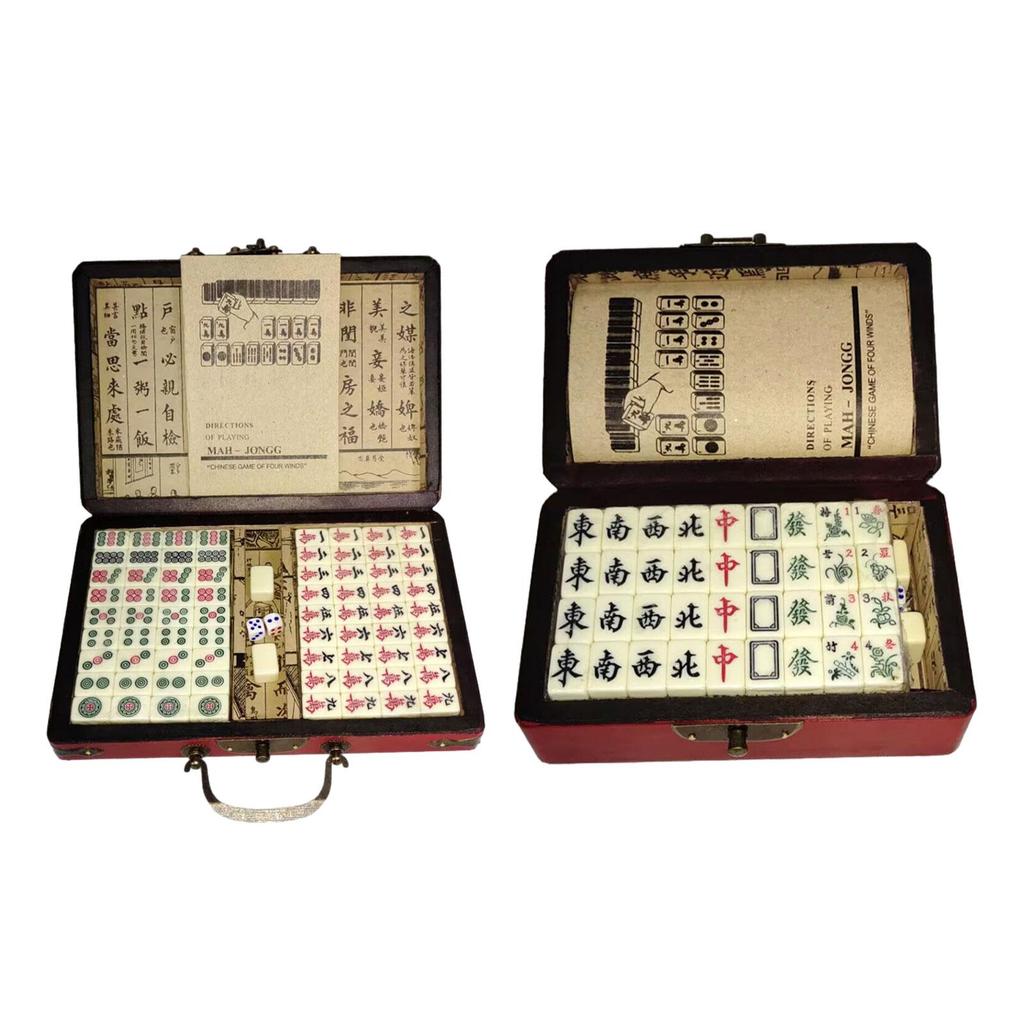 Chinese Mahjong Game Set Family Mahjong Game Leisure Game Classic with Carrying Case Mahjong Game