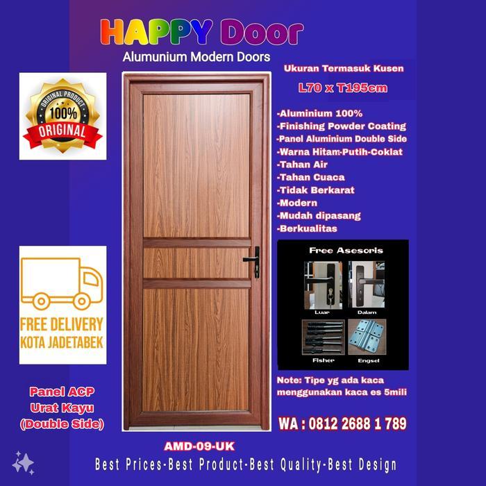 Pintu Aluminium Modern-Happy Door-AMD 09 UK-Panel ACP Double Side-Urat Kayu