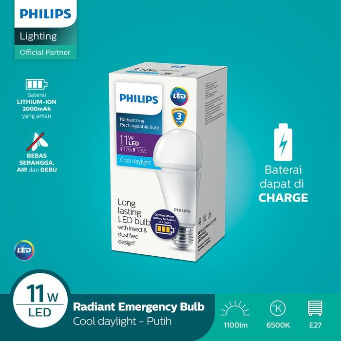 luxp- Lampu Emergency Philips Radiantline Bohlam Led 11W 6500K Putih - Rechargeable