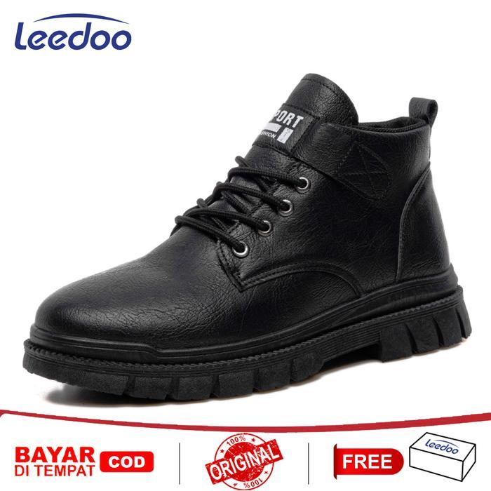 Eiger - Sepatu Hitam Pria Casual Sneakers Cowok Kekinian Sepatu Kulit Boots Shoe Dewasa Hitam