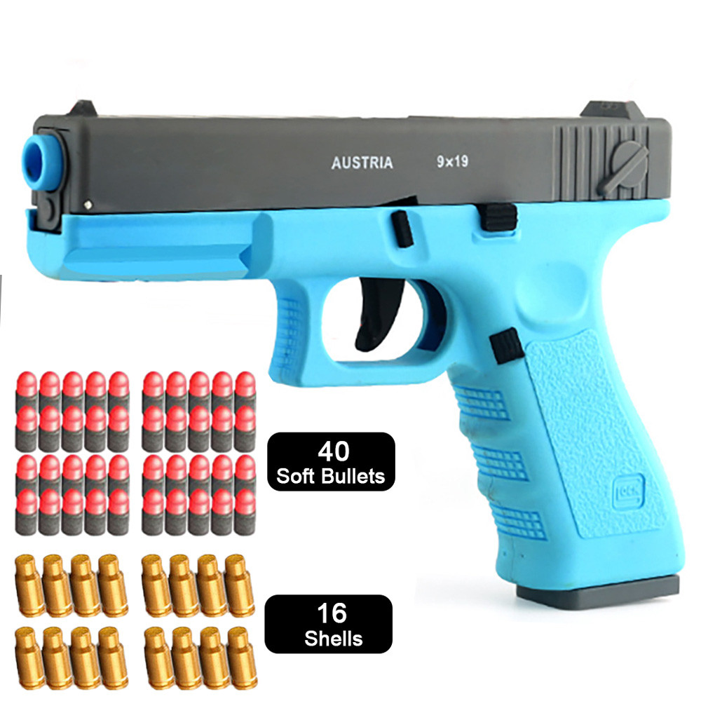 Cool Blaster Toy Gun Shell Ejecting 40 Soft Bullets Pistol Best Birthday Gift For Kids Age5+ Safe