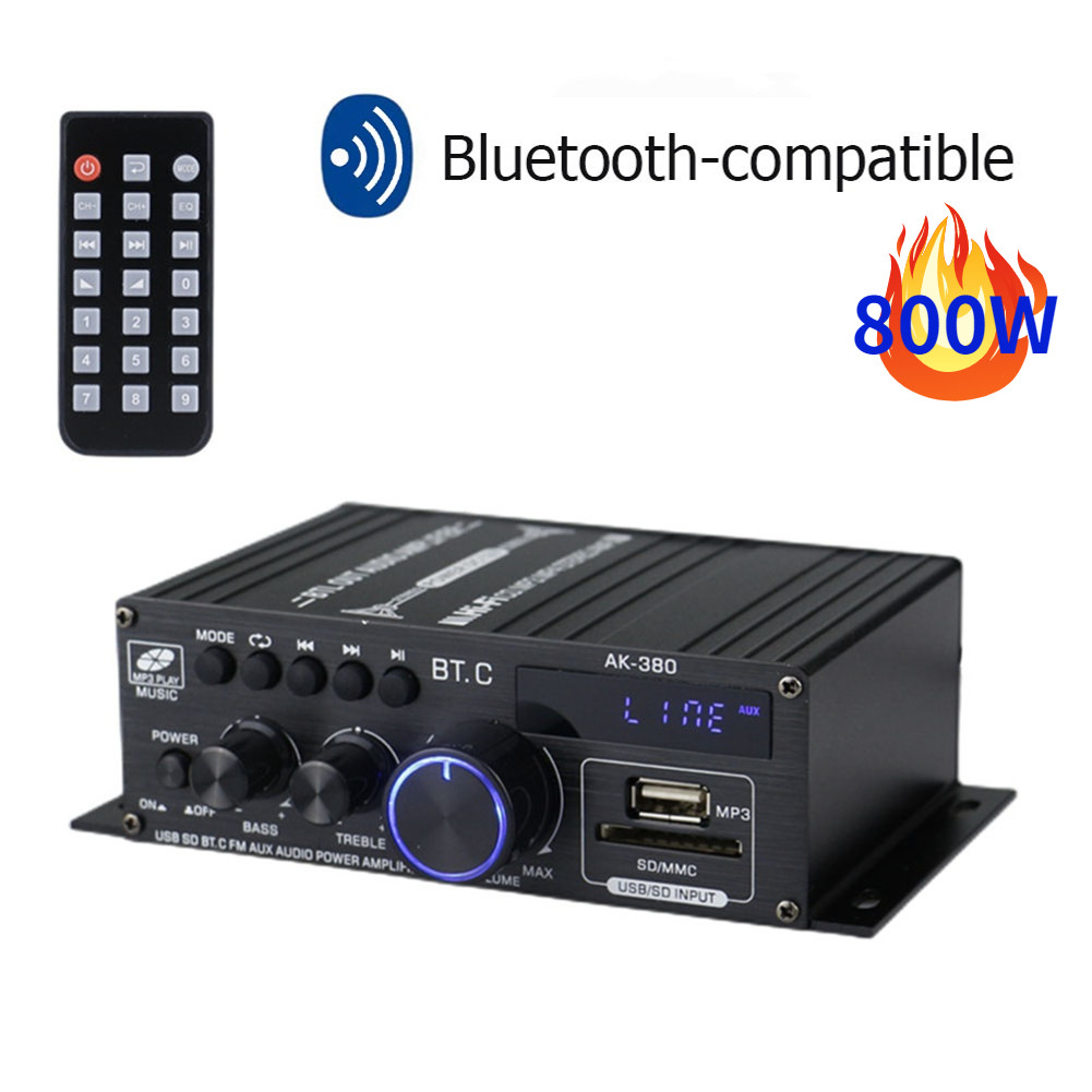 AK380 800W Bluetooth Amplifier HiFi FM Audio Amplifier Digital