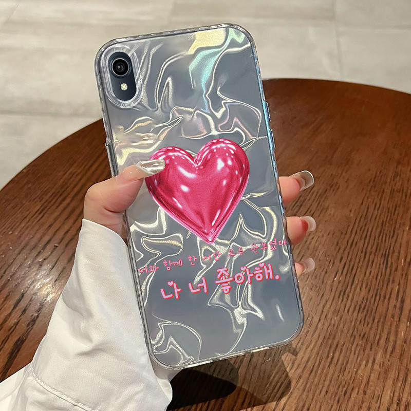 Casing Hp Untuk VIVO Y91C Y90 Y1s Case Hati Merah Gaya Korea Laser Watery Lovely Kesing Kasing Cesin
