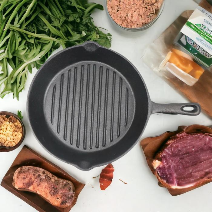 Panci wajan cast iron Grill 20 cm penggorengan baja besi cor
