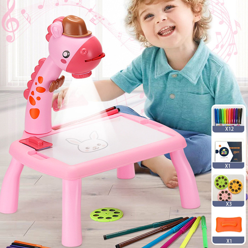 Kids Led Projector Drawing Table Toy Art Drawing Board Painting Set Portable Educational Learning