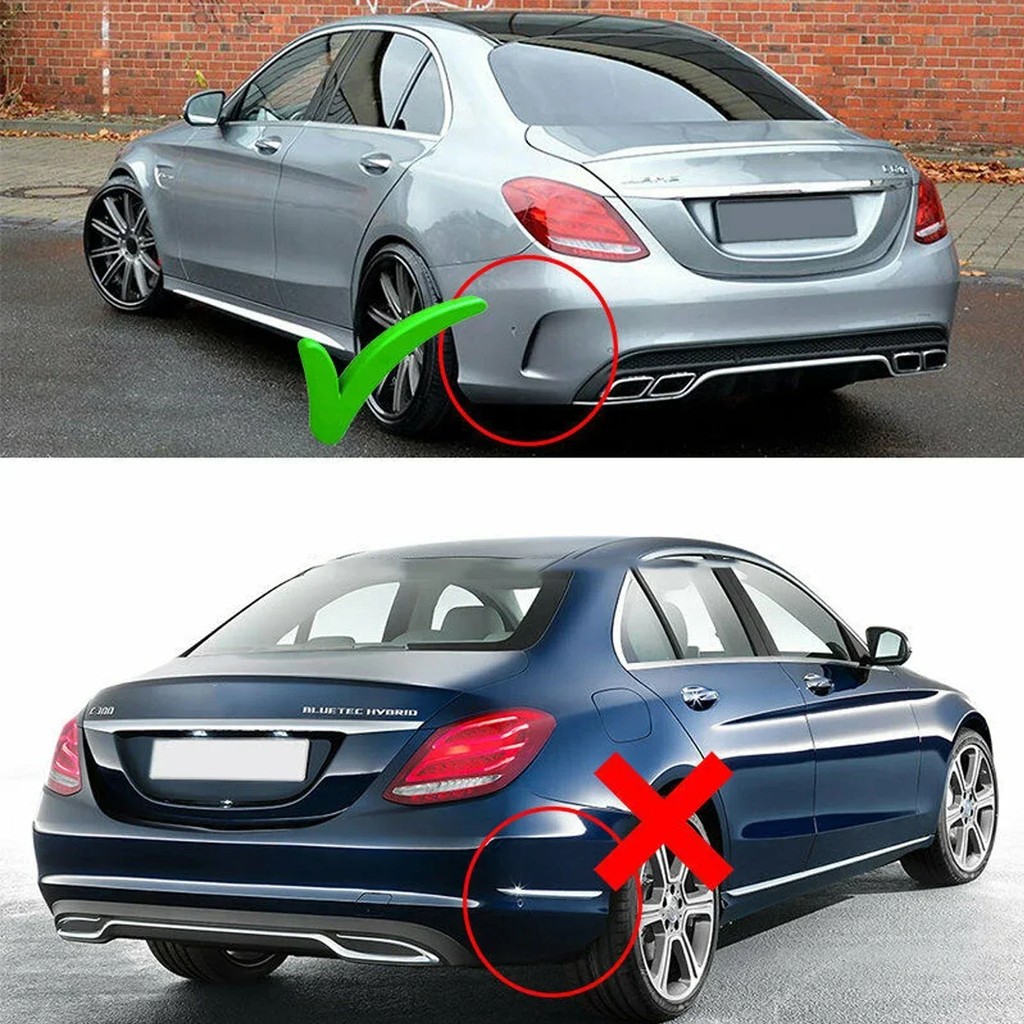 Diffuser + Exhaust Tips C63 Style for Mercedes Benz C Class W205 S205 AMG Line Rear Bumper Diffuser 