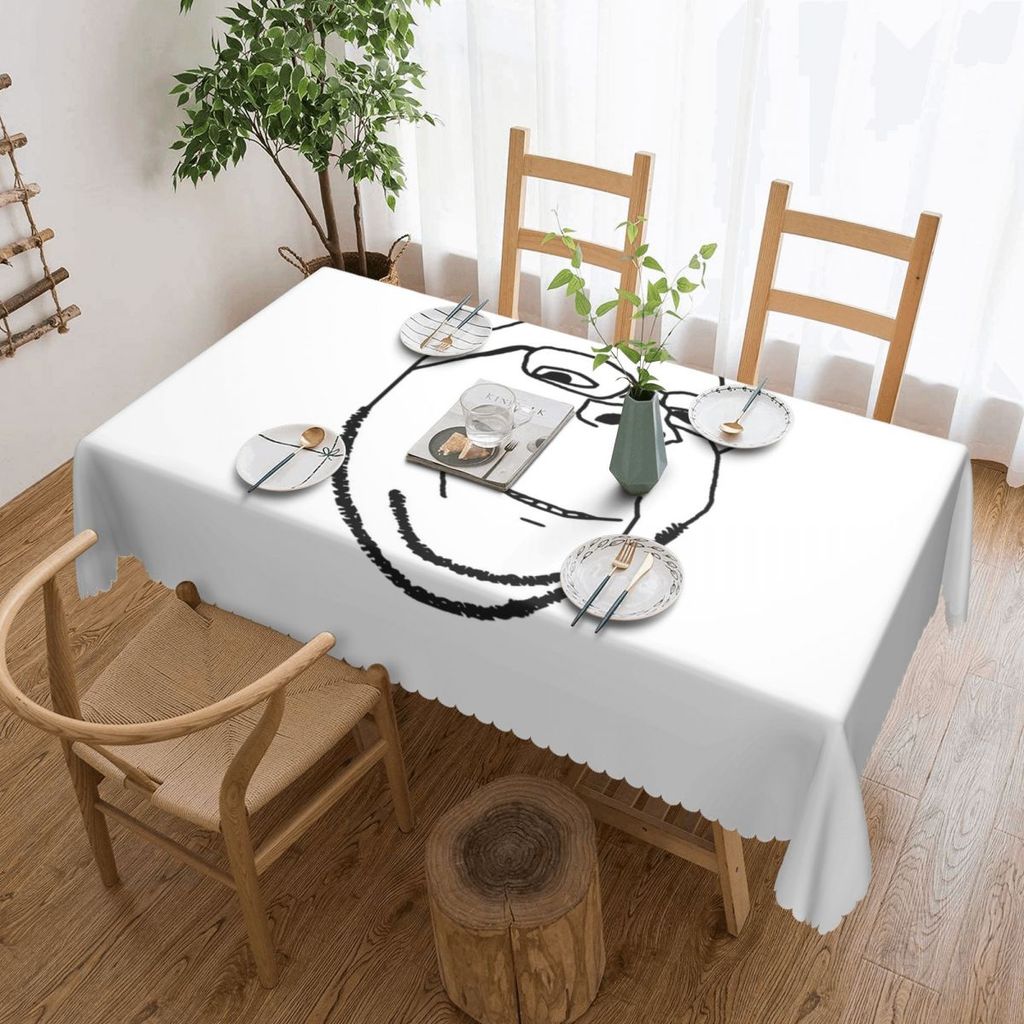 Smiling Wholesome Wojak Soyjak Customized Rectangular Tablecloth Waterproof Table Cover for Dining