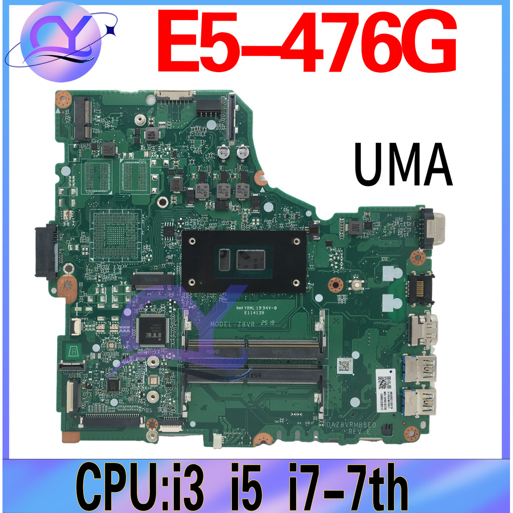 DAZ8VRMB8E0 Mainboard For Acer Aspire E5-476G Laptop Motherboard With i3-7100U i5-7200U i7-7500U UMA