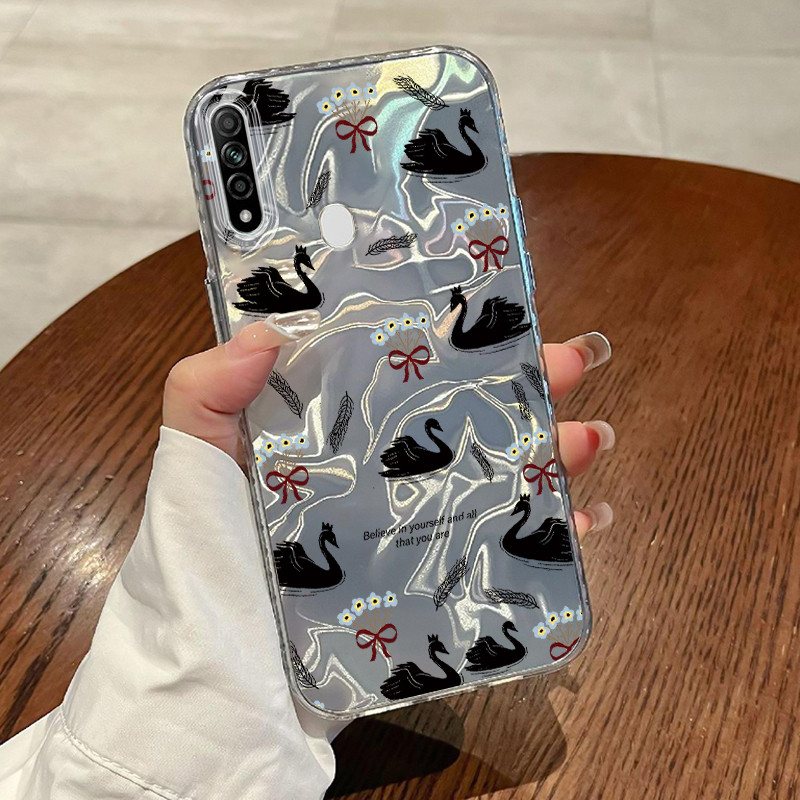 Casing Hp OPPO A31 2020 A8 Case Casing Pola Angsa Putih HP Kasing Kasus ponsel transparan mewah Sili