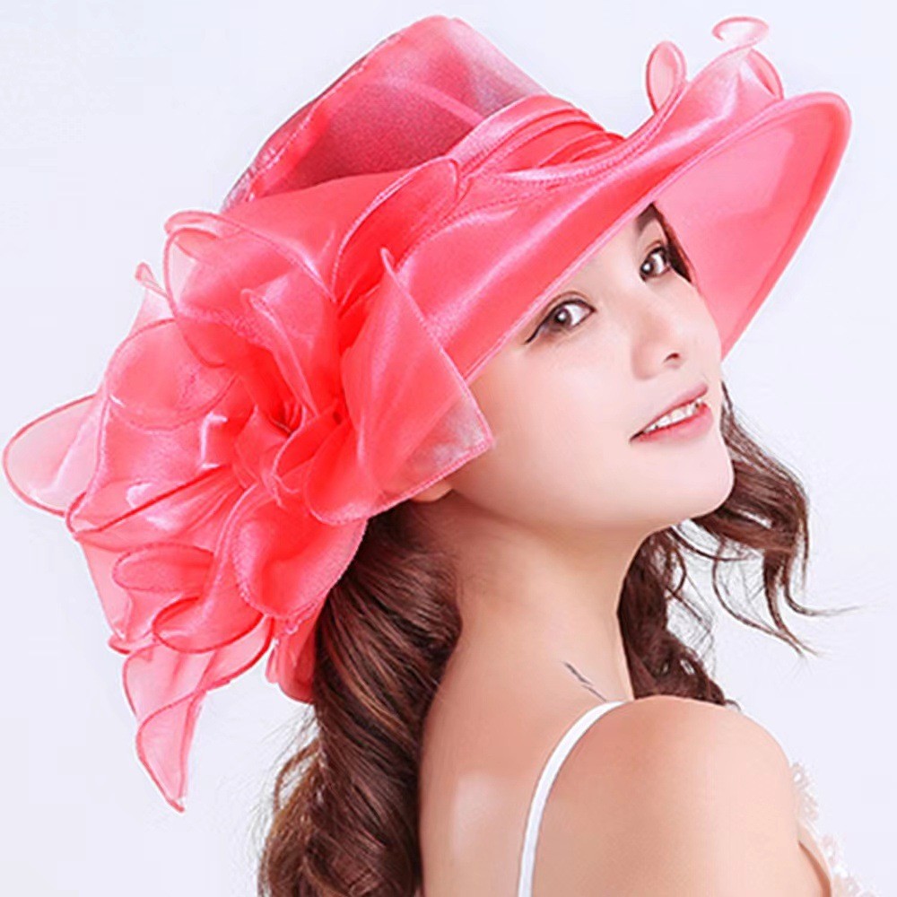 Sun Hat Organza Hat Stylish Wide Brim Ruffles Foldable Hat Breathable Derby Hat For Formal Party