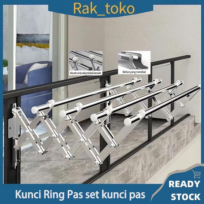 Jemuran Dinding Lipat Stainless 100-200cm Jemuran Baju Pakaian Dinding Jemuran Lipat Dinding