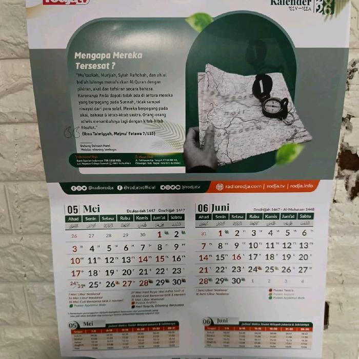 sc8h- Rodja Kalender Dinding Rodja 2026 M - Best Seller 1447 -1448 H Dengan Penandaan Puasa