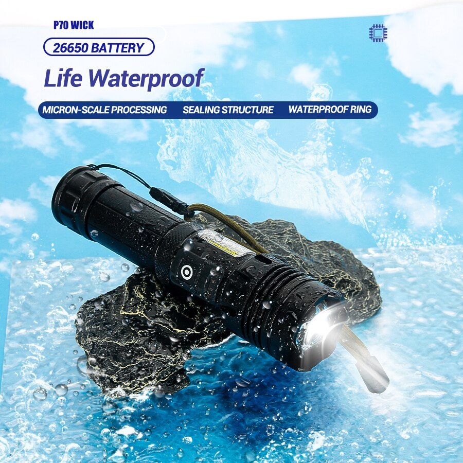 Super Bright XHP70 Powerful Led Flashlight Power Bank Torch Light USB Rechargeable Camping Tactical 