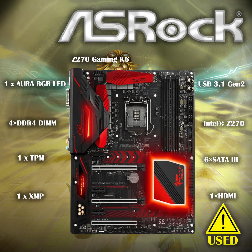 Used Asrock Fatal1ty Z270 Gaming K6 ATX motherboard LGA 1151 4x DDR4 2x M.2 NVMe 6x SATA3 Desktop Ma