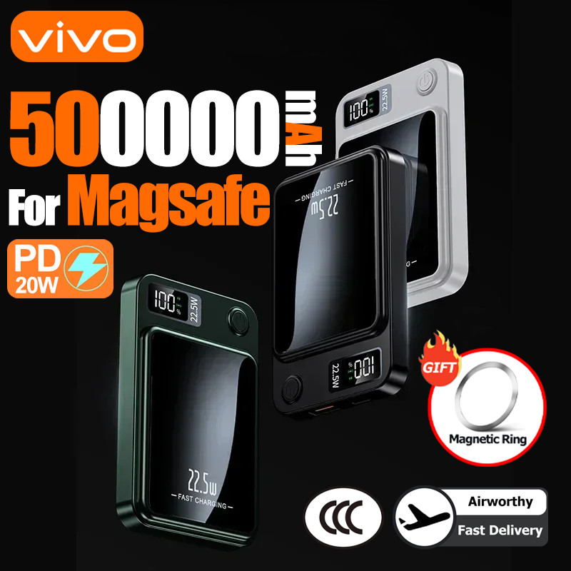 Vivo Magnetic Wireless 200000Mah Power Bank Fast Charger For Magsafe Portable Emergency Auxiliary
