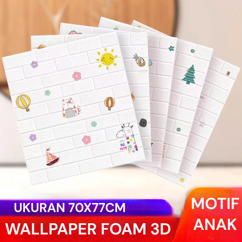 Wallpaper Stiker Dinding / Wallfoam 3D Emboss Dekorasi Kamar Anak Motif Kids High Quality