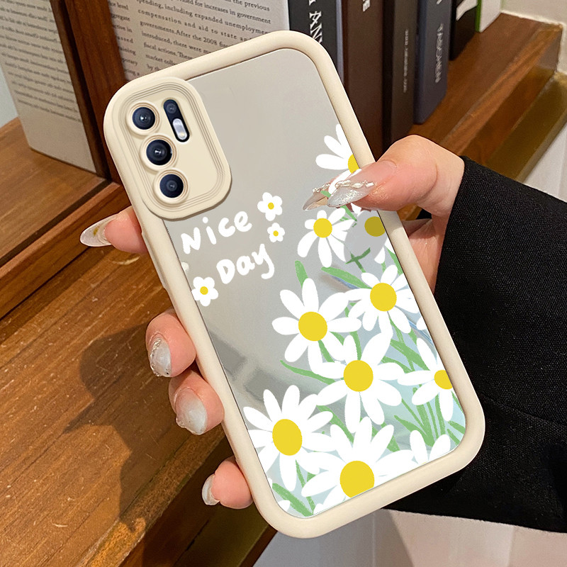 Casing Hp Untuk OPPO Reno 6 Case Nice day Bunga aster Fancy Cermin 3D Painted Kesing Mirror Cesing s