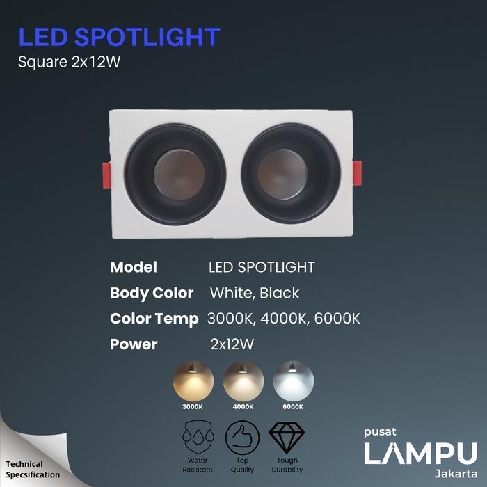 RM Spotlight Inbow Square Full Black 2x12watt LED