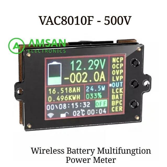 Vac8010F-500V Wireless Battery Volt Ampere Coulomb Dc Watt Meter 500A