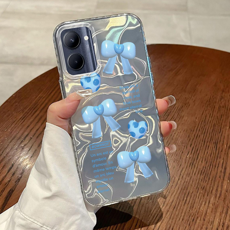 Casing Hp Untuk Realme C33 Case Bow Biru Laser Watery Lovely Kesing Kasing Cesing Silikon Softcase
