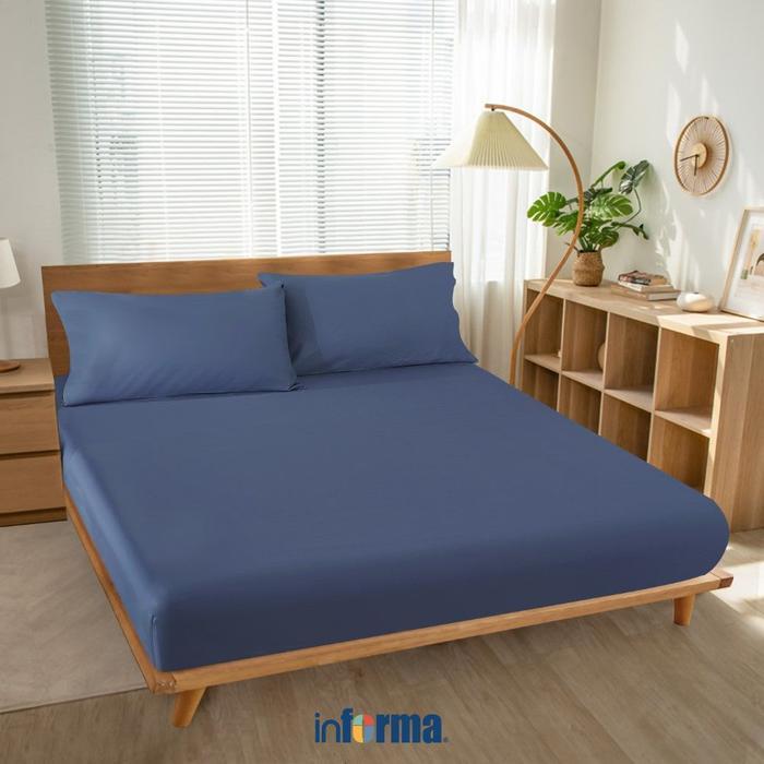 Informa Seprai Katun Fitted - Biru Tua Sprei Seprai Aesthetic Seprei Sheet Set Bed Sheet Aksesoris
