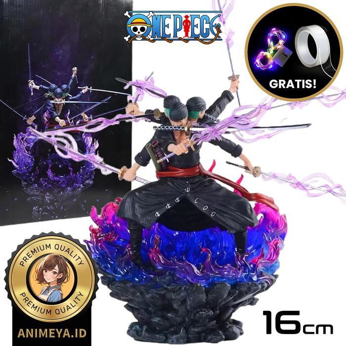 Action Figure One Piece Roronoa Zoro Ashura 3 Kepala 16CM 9 Katana Sword Style Koleksi Patung Anime
