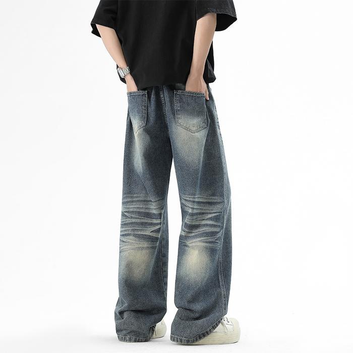 8zg8- Celana Jeans Unisex Celana Baggy Jeans Gombrong Oversize Straight Denim Jeans Kulot