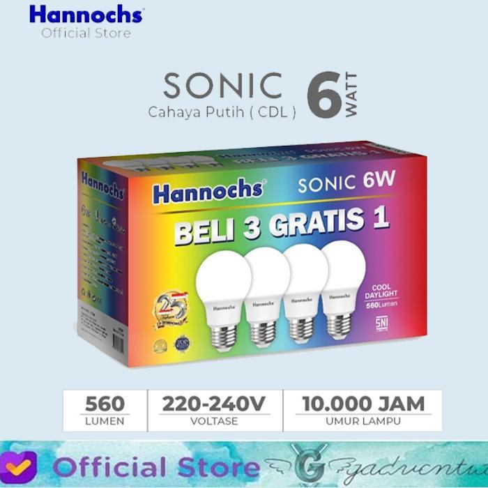 Hannochs 3+1 SONIC ALFA LED Bulb Lampu Bohlam 6W 10W 13W Watt Putih