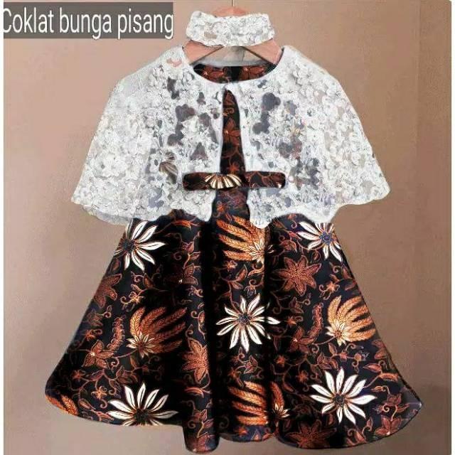 Promo Baju Anak Perempuan Free Bando Dress Anak Brukat Batik Umur 1-7 Tahun Gaun Pesta Brokat Modern