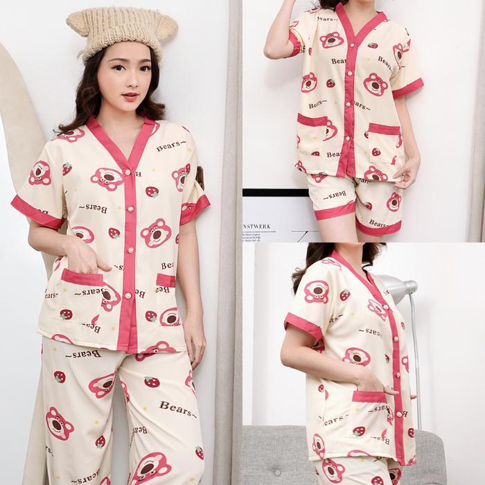 New EMILY PIYAMA Baju Tidur Set Piyama Model Lotso B Kancing Depan Premium Pakaian Tidur Wanita