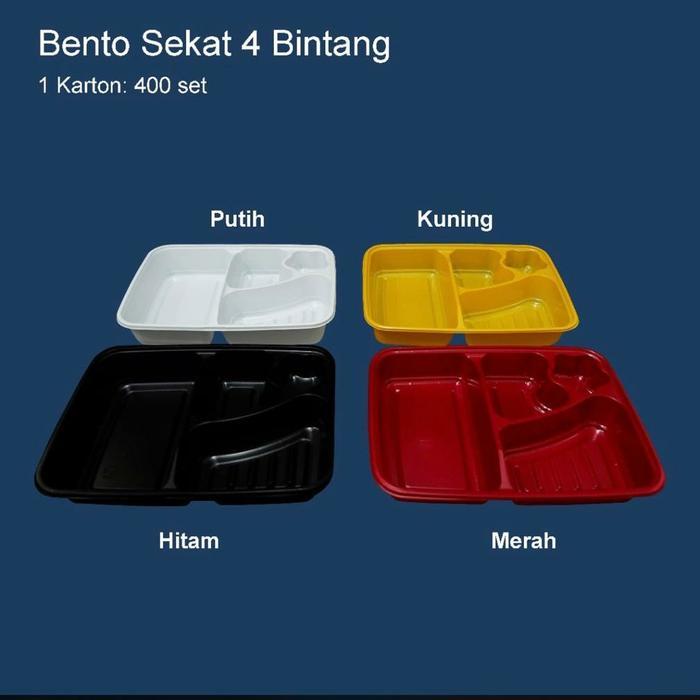 ReadySelalu- @50Set Mika Bento 4 Sekat Hitam Merah Pink Kuning Putih / Tempat Makan