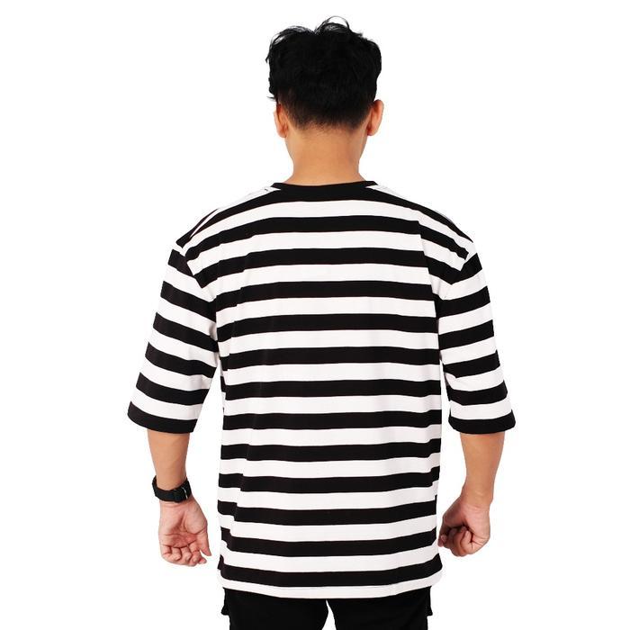 ta5x- Poshboy Kaos Lengan Pendek Pria Warna Hitam Putih Motif Garis Bahan Super Premium