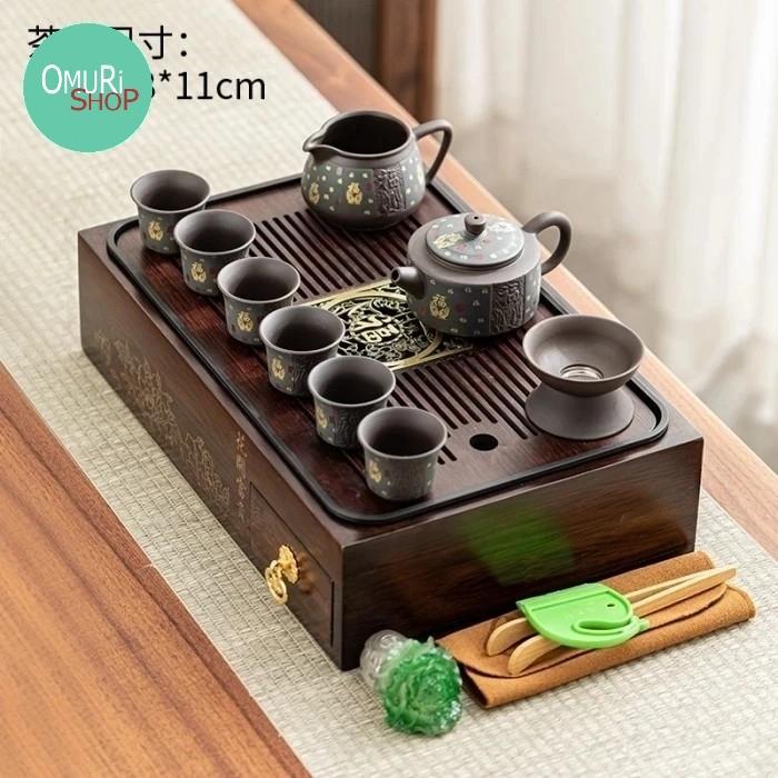 Chinese Tea Pot Set dilengkapi meja tray dan kotak laci penyimpanan