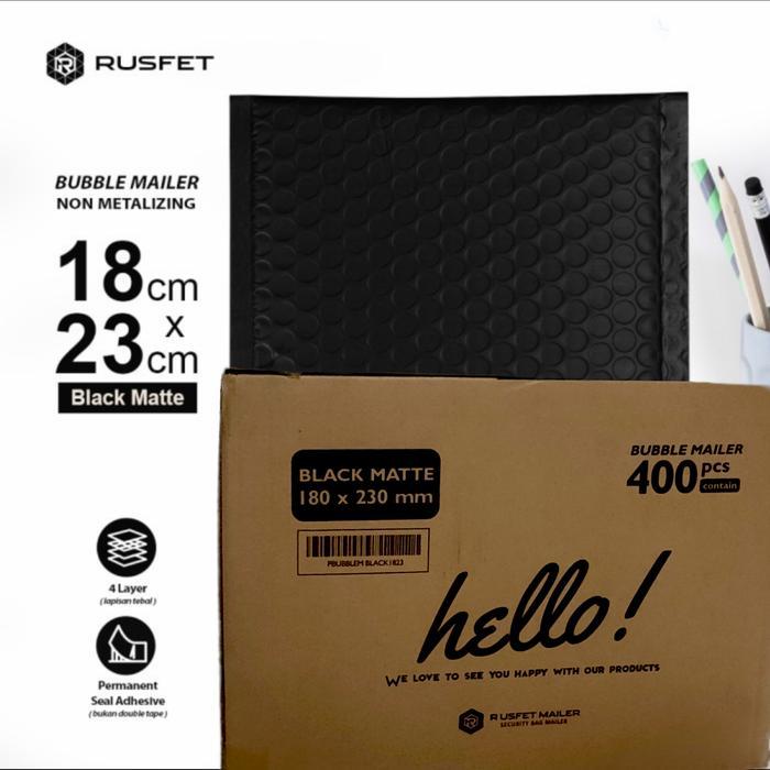 1zq0- Amplop Bubble Mailer Rusfet Hello Dus Hitam Pink Tosca Putih 18X23