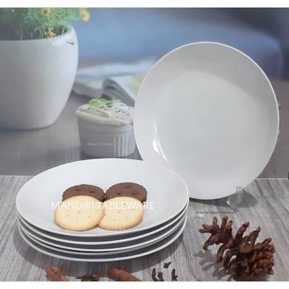 Piring Bulan Keramik 7" Porselen Putih Polos Tebal Murah Tahan Panas Kopin 7" Piring Makan Nasi Saji