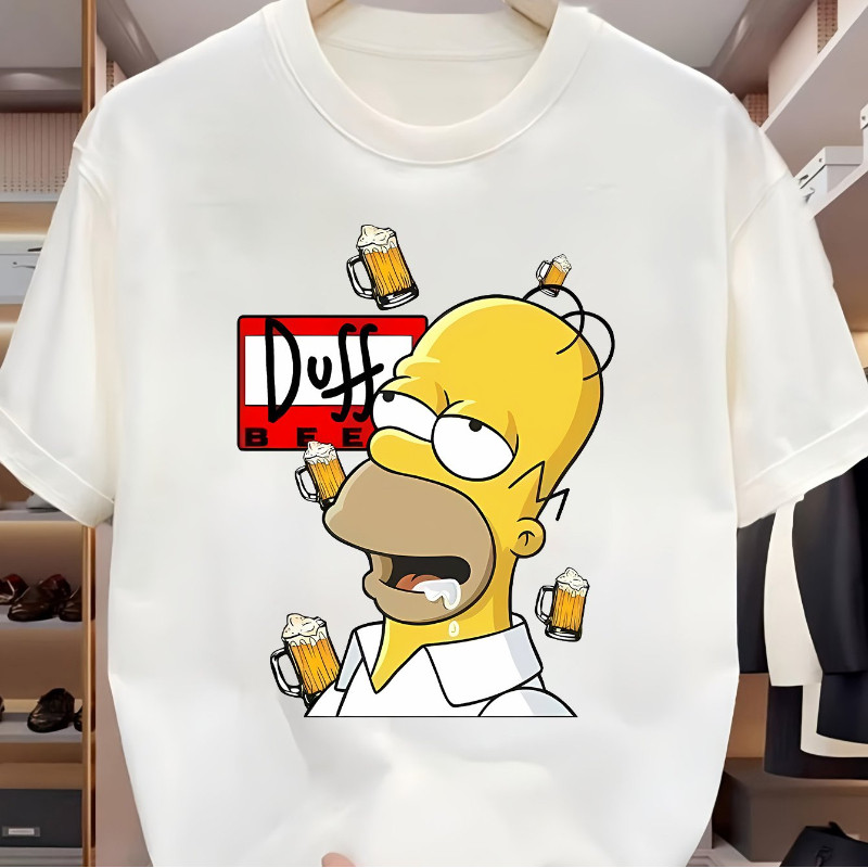 Summer Simpson Men's casual short-sleeved T-shirt with printed pattern and text "Duff Beer"
