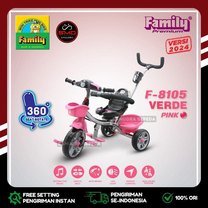 Sepeda Anak Bayi Stroller Roda 3 Family Verde F 8105 Musik Murah BDG