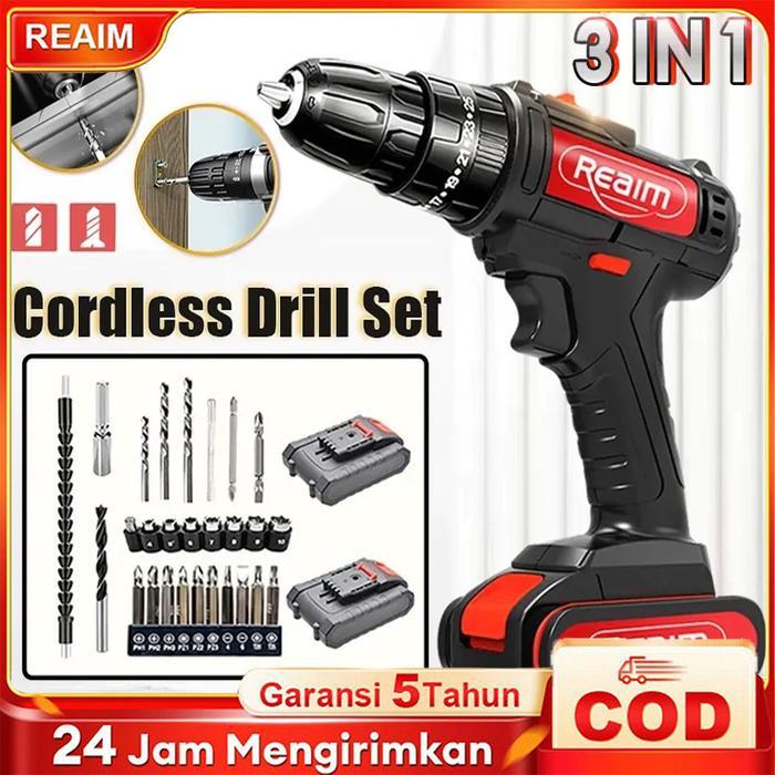 REAIM 399V Bor listrik 2IN1 Bor Baterai Cas Bor Portable Baterai Impact Bor Listrik Set
