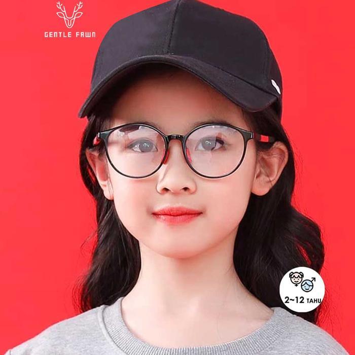 Terlaris - Gray Pink Kacamata Anak Anti Radiasi Blueray Bulat Silikon Lentur 5289